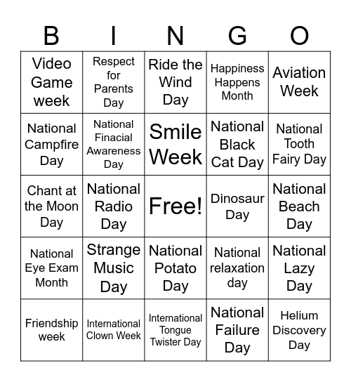 August Bingo Card