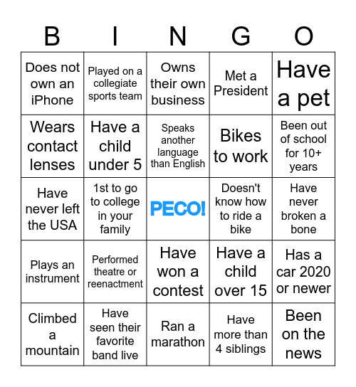 PECO DE&I - Coworker Bingo! Bingo Card