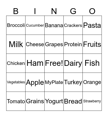 Fun with Food! Bingo Card