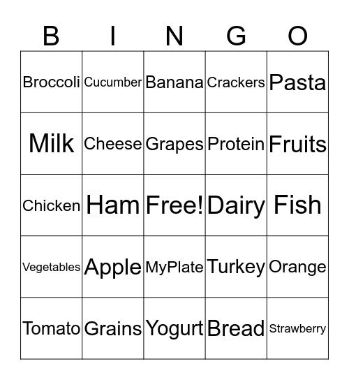 Fun with Food! Bingo Card