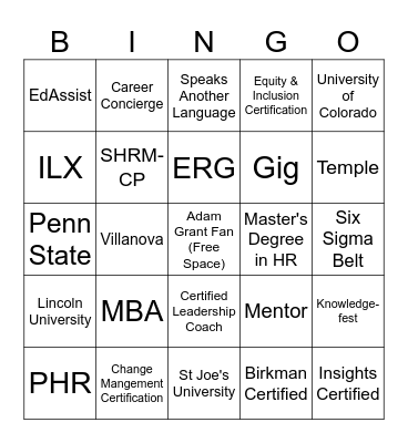 Career Development Bingo Card
