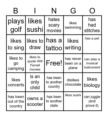 Find Someone Who... Bingo Card