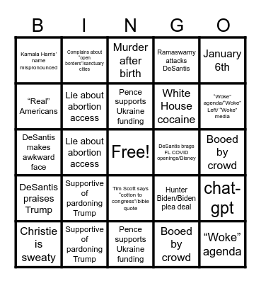 Oh, MAGA! My Attorneys are Getting Arrested! (bingo 2023 GOP primary debate) Bingo Card