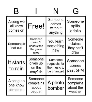 Crayfish Party Bingo Card