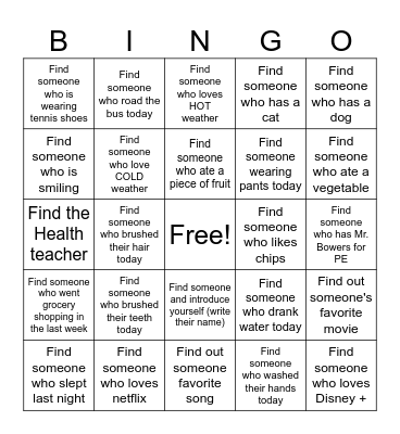 Health Bingo Card