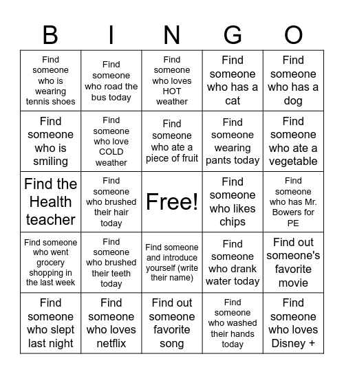 Health Bingo Card