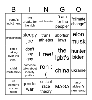 republican debate Bingo Card