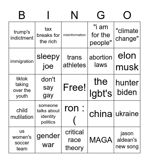 republican debate Bingo Card