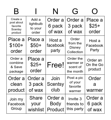 Scentsy Bingo! Bingo Card