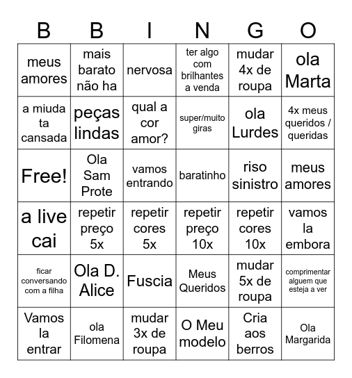 Live 4DTO Bingo Card