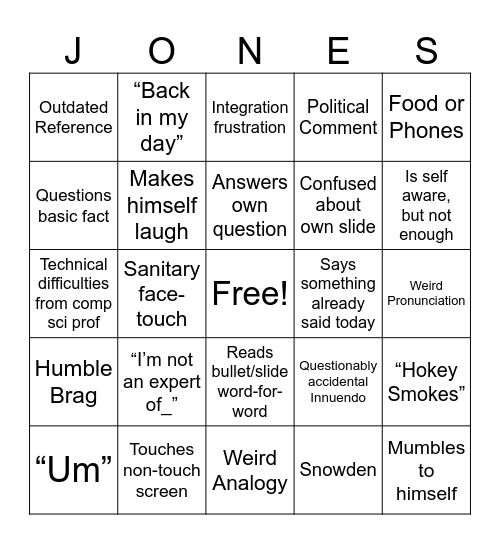 BingJones Bingo Card