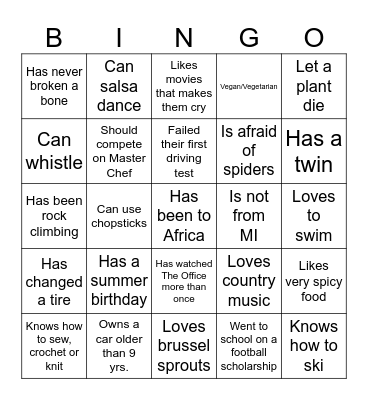 Drew Community Human Bingo Card