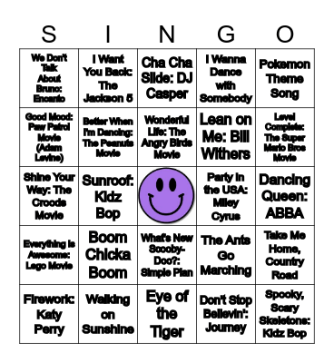 Family Singo Bingo Card