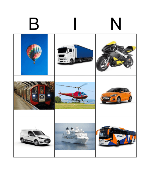 Means of transport Bingo Card