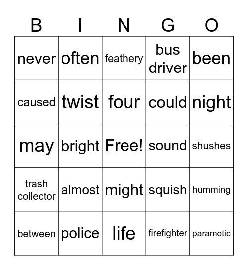 Tiger Unit 1 Bingo Card