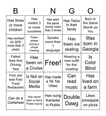 Icebreaker Bingo Card