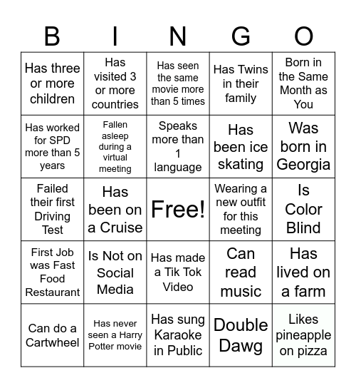 Icebreaker Bingo Card