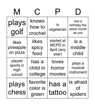 Find Someone Who Bingo Card