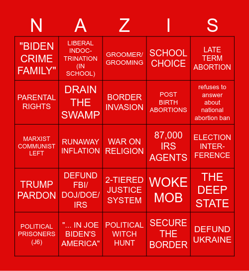 GQP NAZI DEBATE Bingo Card
