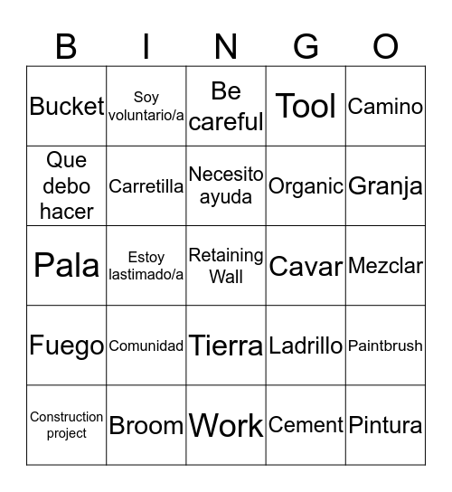 ASB Costa Rica Work Site Bingo Card