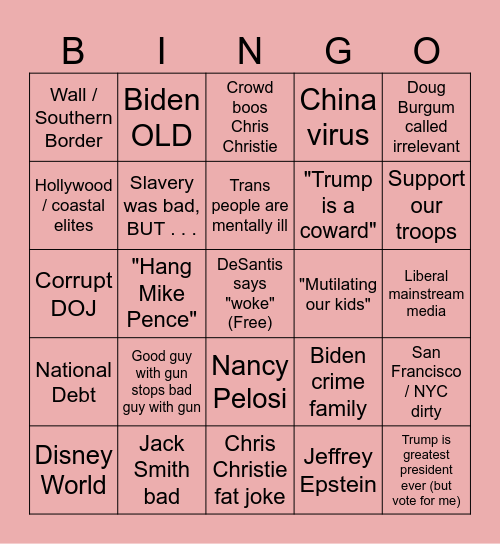 2024 GOP Debate Bingo Card