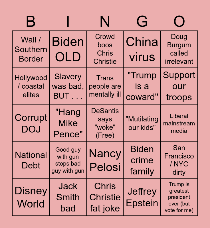 2024 GOP Debate Bingo Card