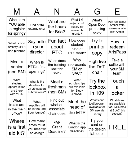 SM Townhall Bingo Card