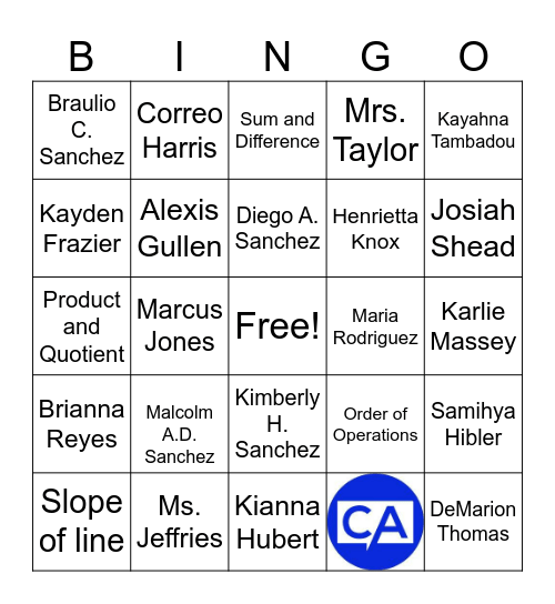 Jeffries Homeroom 209 Bingo Card