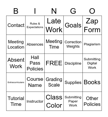 Syllabus Bingo! Bingo Card