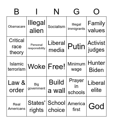 Republican Debate Dog Whistle BINGO Card