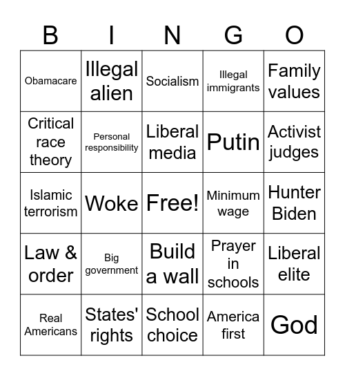 Republican Debate Dog Whistle BINGO Card