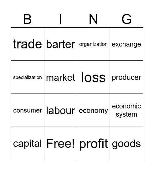 Introductory Business Terms and Concepts Bingo Card