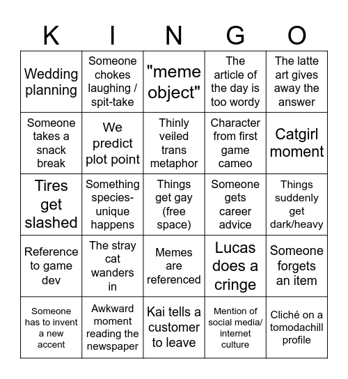 Coffee Talk Bingo Card