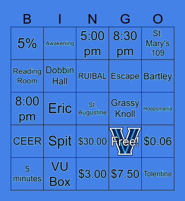 Villanova 101 Bingo Card