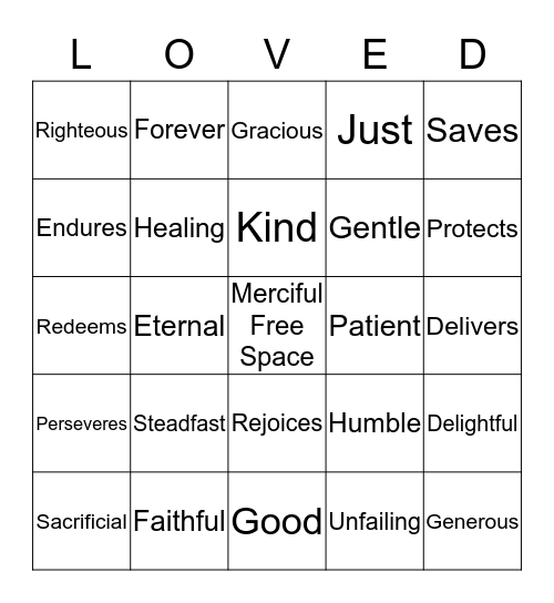 Attributes of God Bingo Card