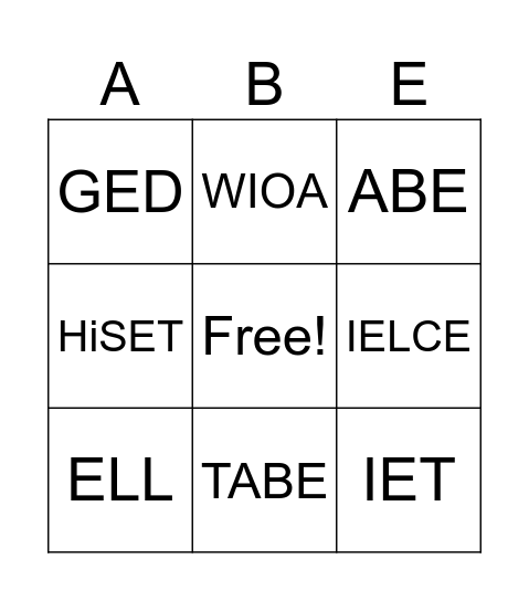 ABE Meeting BINGO Card