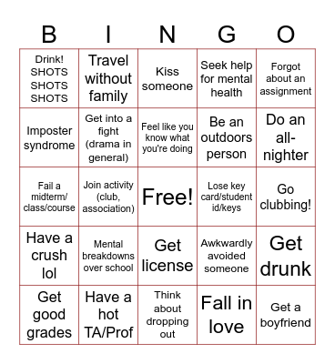 Uni bingo Card