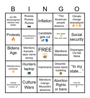 Republican Debate Bingo! Bingo Card