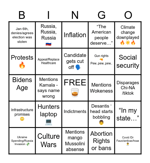 Republican Debate Bingo! Bingo Card