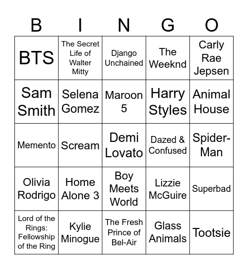 Beer/2020s Pop/Before They Were Famous Bingo Card