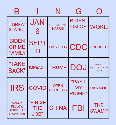 Republican Debate Bingo Card Bingo Card