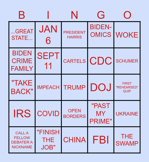 Republican Debate Bingo Card Bingo Card