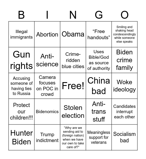 Republican Debate Bingo! Bingo Card