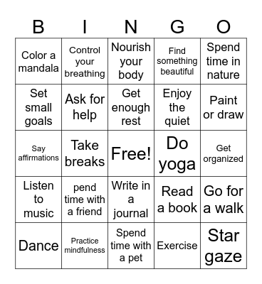 SELF CARE Bingo Card