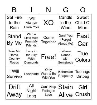Cover Songs Bingo Card