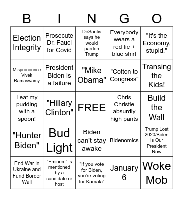 1st GOP Debate Bingo Card