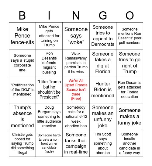 2024 Republican Debate Bingo Card