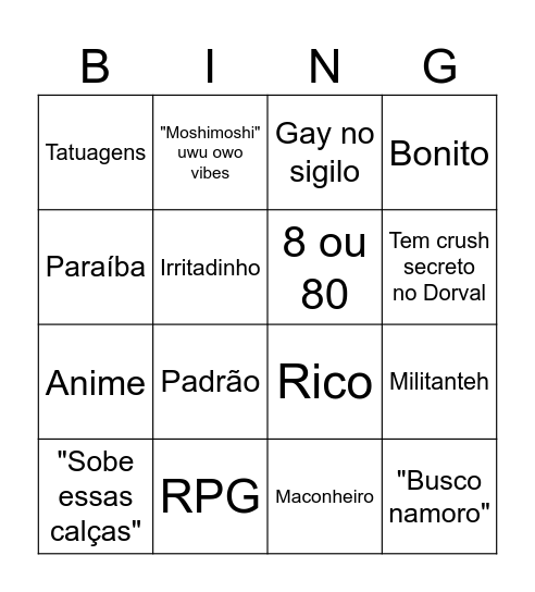 Jojo Bingo Card