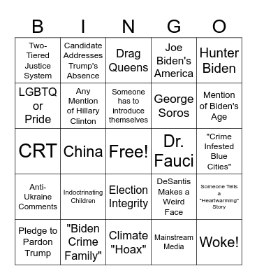 Republican Debate Bingo Card