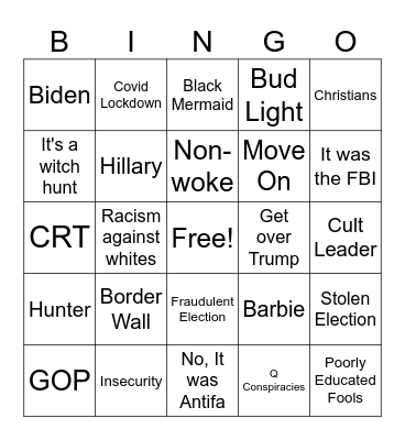 GOP DEBATE Bingo Card